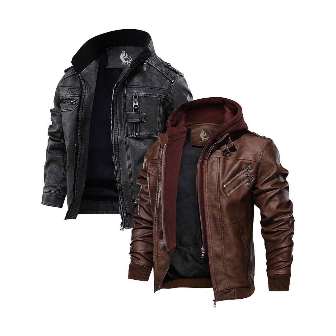 2-Piece Men's Jacket Set Black and Saddle Brown - Versatile Mid-Season Jackets for Everyday Use and Comfort | Sansoti