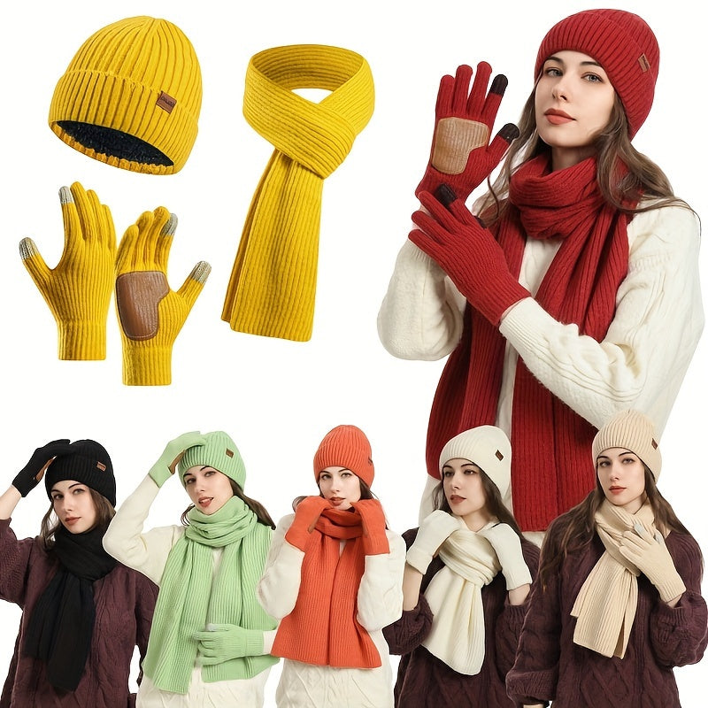 Knitted Winter Set Hat Scarf Gloves Unisex Warm Comfortable Soft for Walking Travel Outdoor Winter | Sansoti