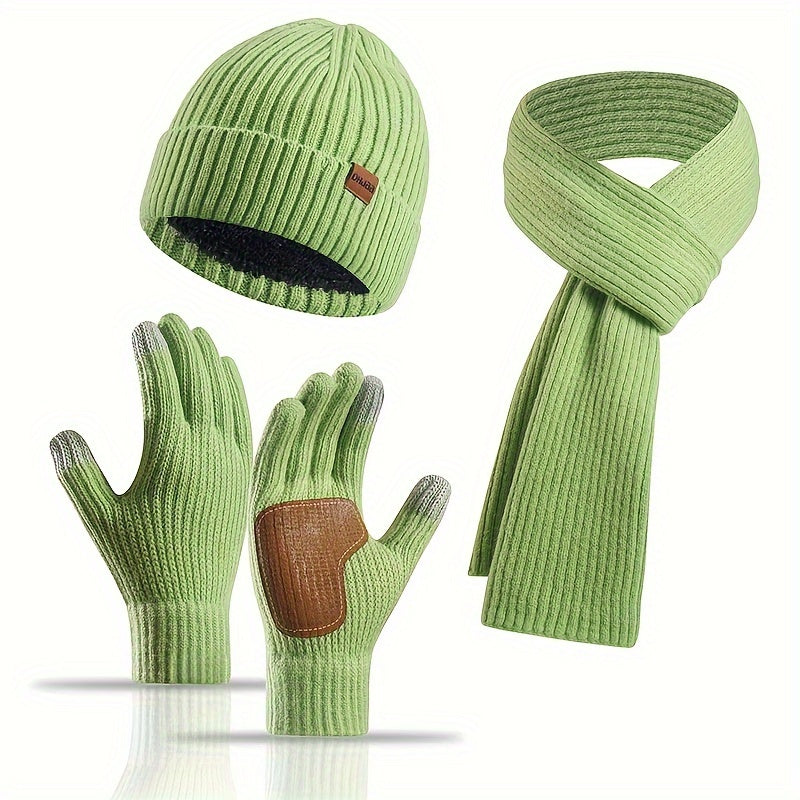 Knitted Winter Set Hat Scarf Gloves Unisex Warm Comfortable Soft for Walking Travel Outdoor Winter | Sansoti