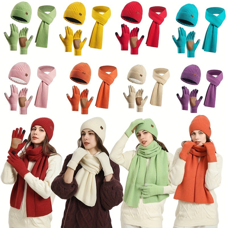 Knitted Winter Set Hat Scarf Gloves Unisex Warm Comfortable Soft for Walking Travel Outdoor Winter | Sansoti