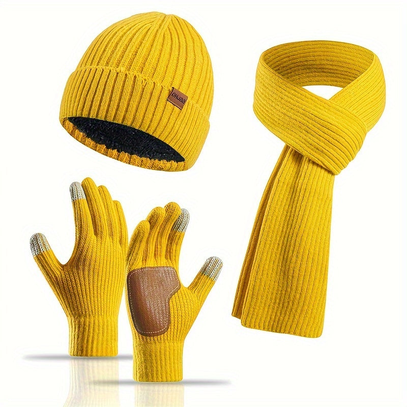 Knitted Winter Set Hat Scarf Gloves Unisex Warm Comfortable Soft for Walking Travel Outdoor Winter | Sansoti