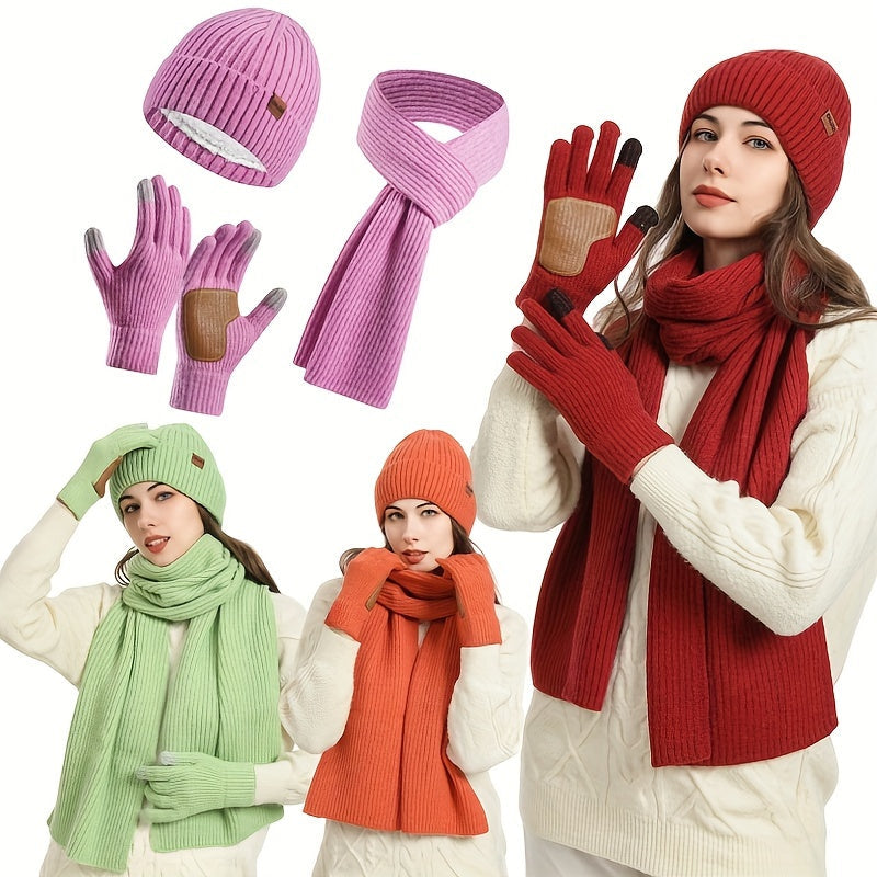 Knitted Winter Set Hat Scarf Gloves Unisex Warm Comfortable Soft for Walking Travel Outdoor Winter | Sansoti