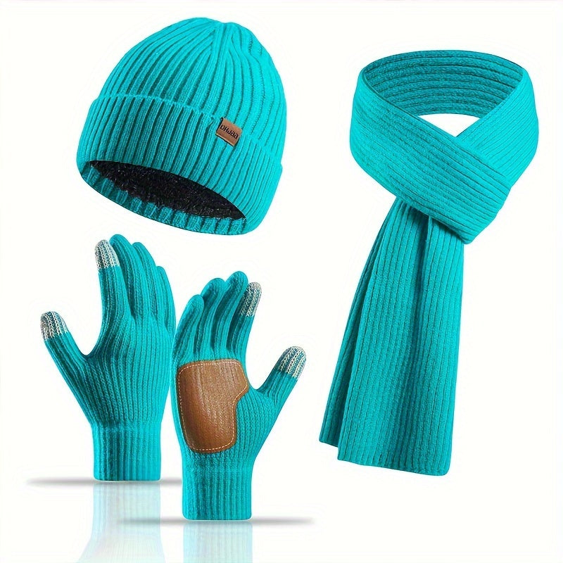 Knitted Winter Set Hat Scarf Gloves Unisex Warm Comfortable Soft for Walking Travel Outdoor Winter | Sansoti