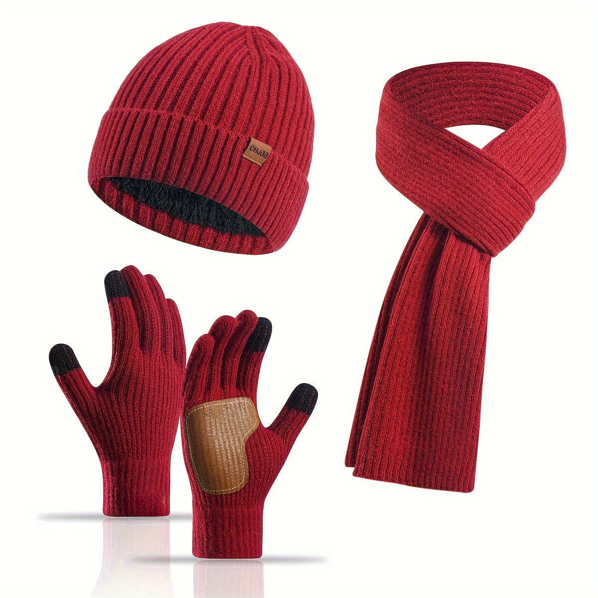 Knitted Winter Set Hat Scarf Gloves Unisex Warm Comfortable Soft for Walking Travel Outdoor Winter | Sansoti