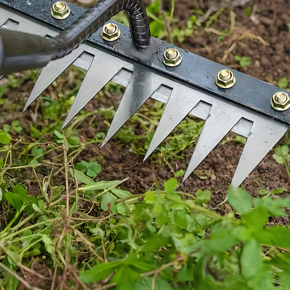 Garden rake for weed removal with robust steel construction | Sansoti