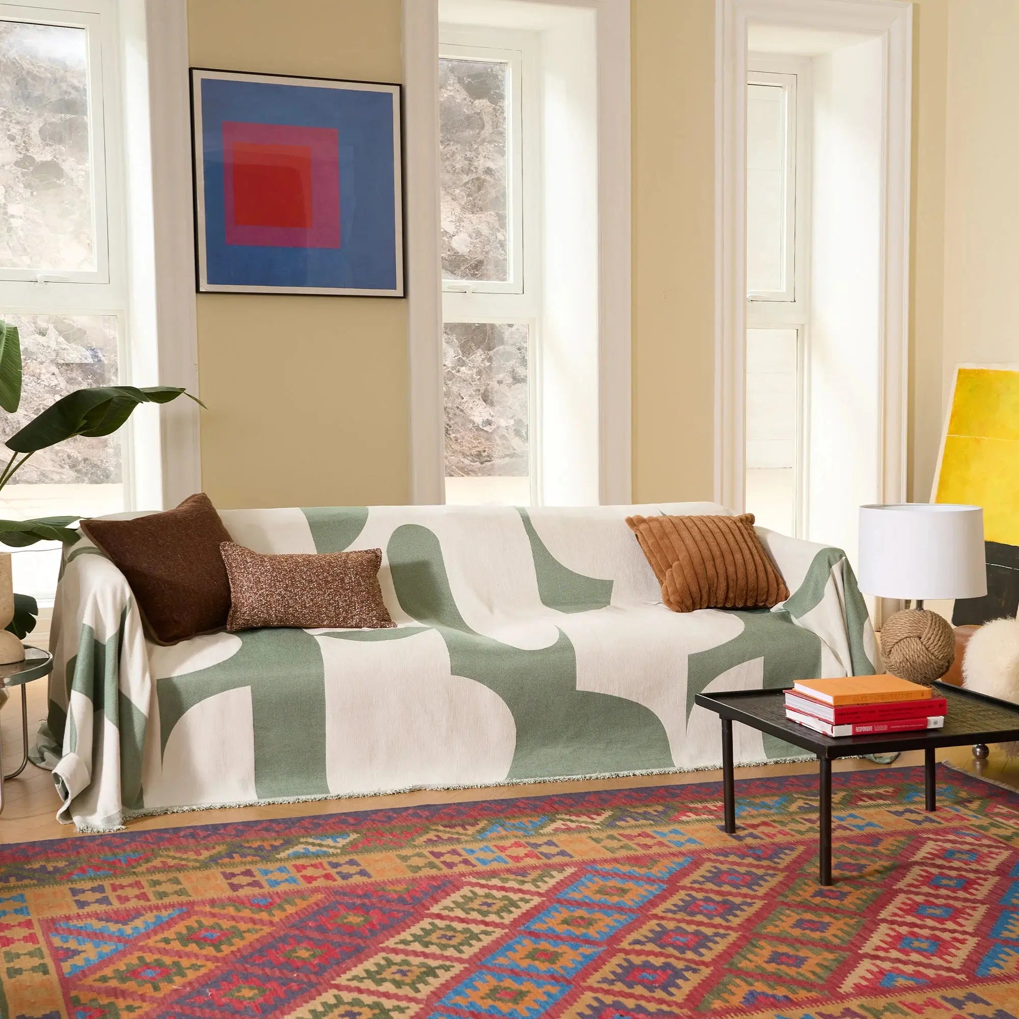 Zachte Chenille Plaid Bankdeken – Geruit Patroon – Lichtgewicht Deken voor Sofa en Slaapkamer | Sansoti