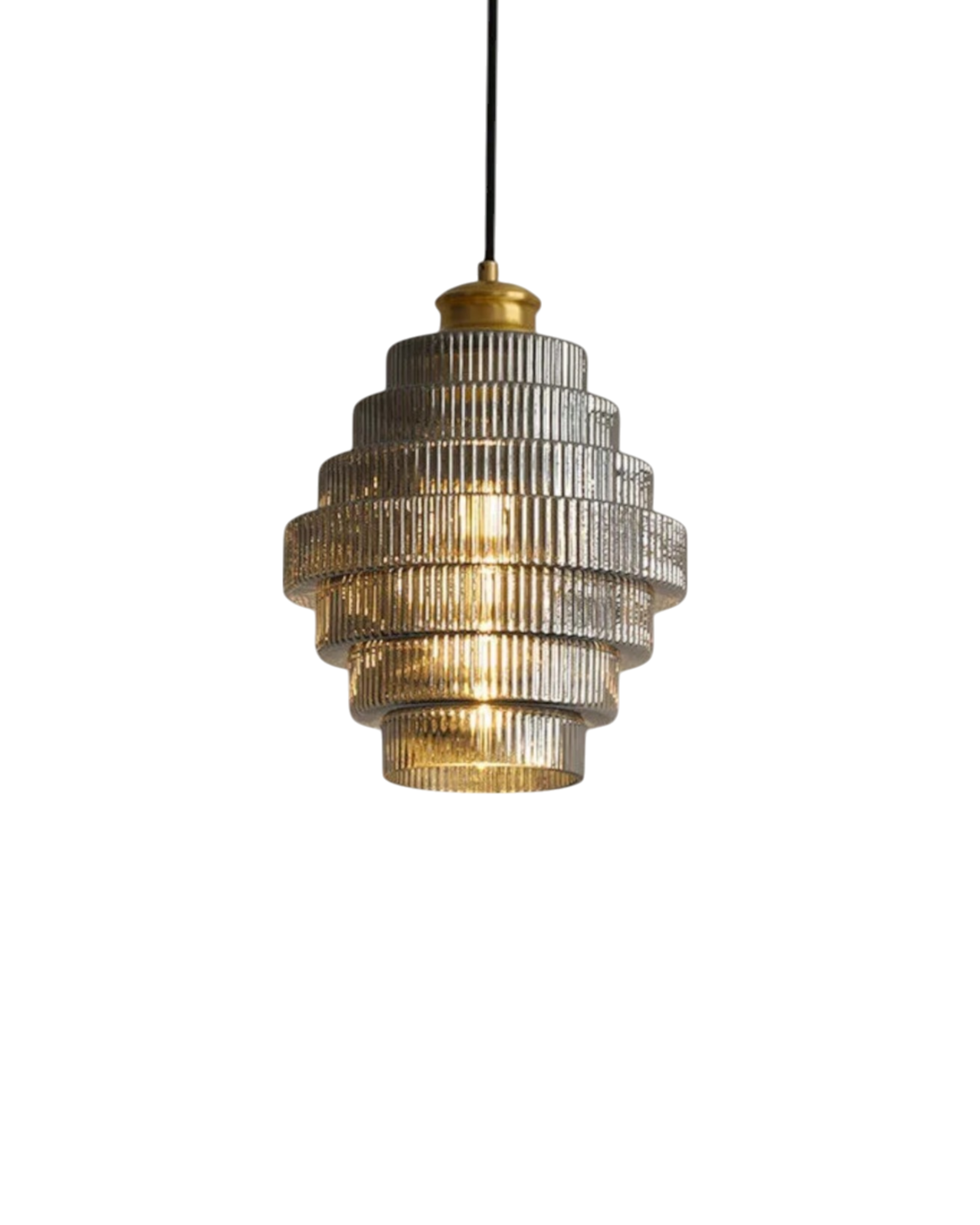 Moderne trapsgewijze glazen hanglamp met gouden detail voor eetkamer en woonkamer – luxe design verlichting | Sansoti