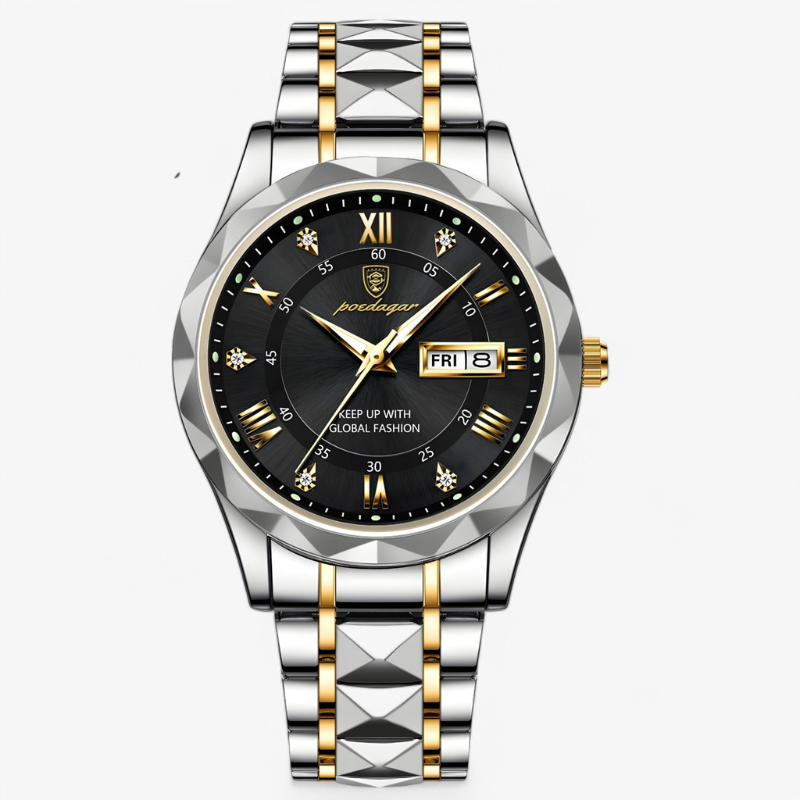 Luxe Herenhorloge met Kwartsmechanisme – Roestvrij Staal Armband – Zilver Zwart Goud – Waterbestendig Polshorloge voor Mannen 42mm | Sansoti