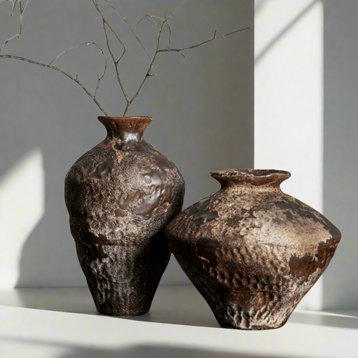 Rustic Handmade Ceramic Vase Vintage Country Style Decoration Natural Texture Living Room | Sansoti