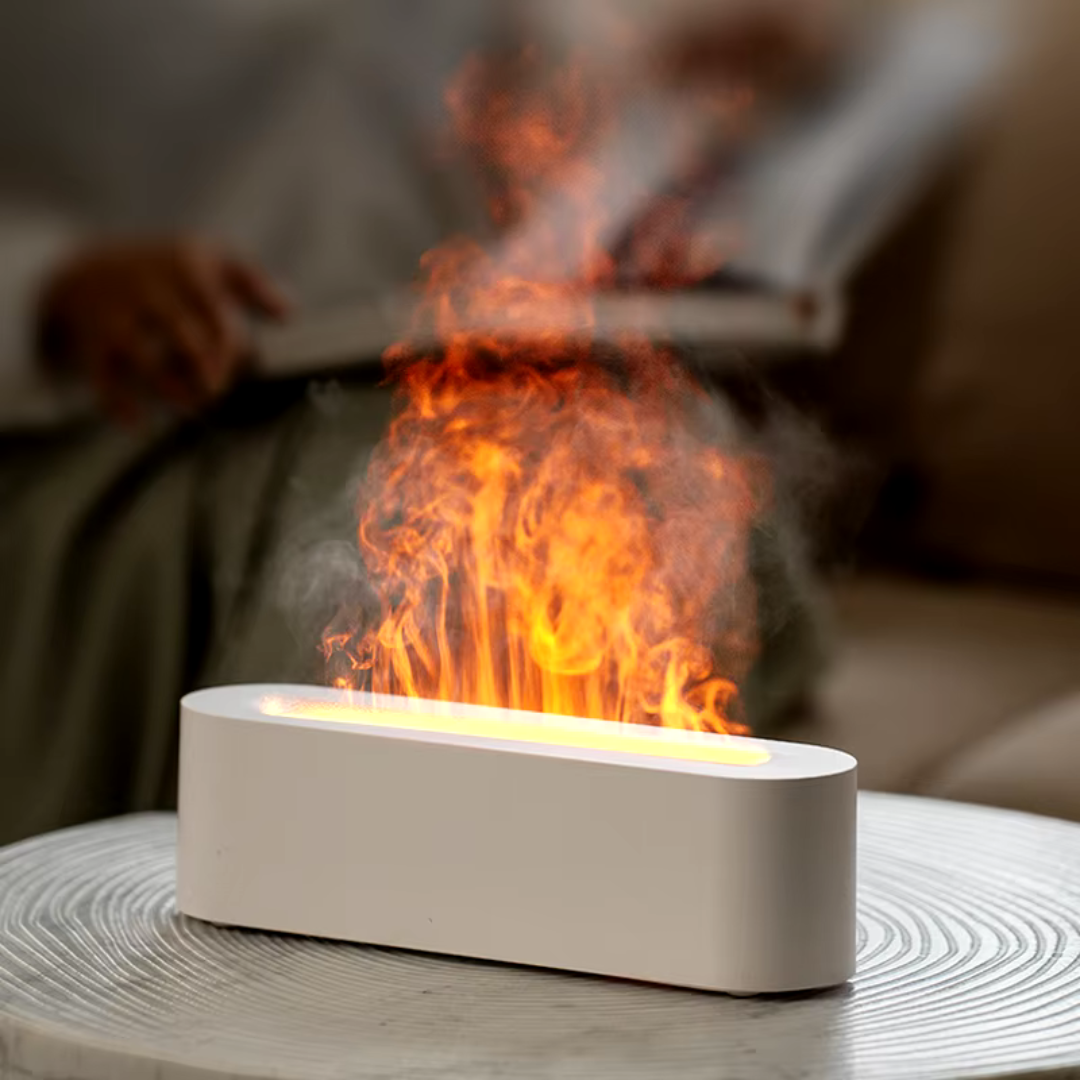 Aromatherapie Diffuser met Vlameffect - Luchtbevochtiger met Kalmerend Lichtspel - 150ml Geurverspreider voor Ontspanning en Sfeer | Sansoti