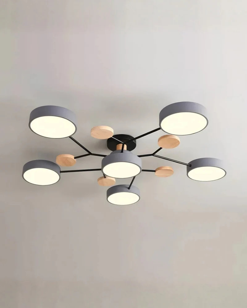 Runde LED-Deckenleuchte Holz Metall Modernes minimalistisches Design 89cm Warmweiß Beleuchtung Wohnzimmer Schlafzimmer | Sansoti