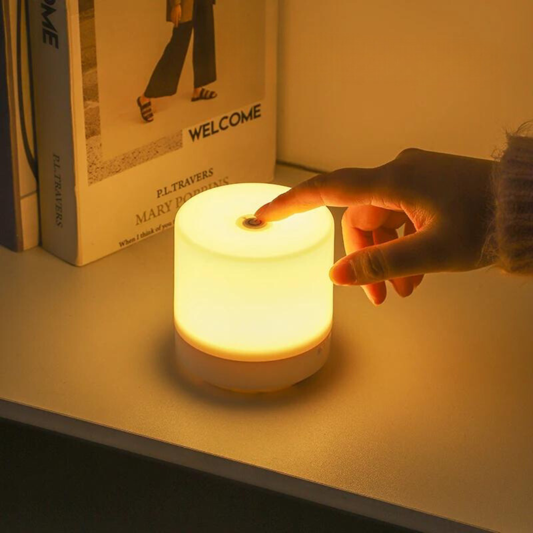 Nachtlamp LED USB 8.5cm Dimbaar ABS Wit Touch Bedlamp Slaapkamer Bureau Sfeerverlichting Compact Lampje | Sansoti