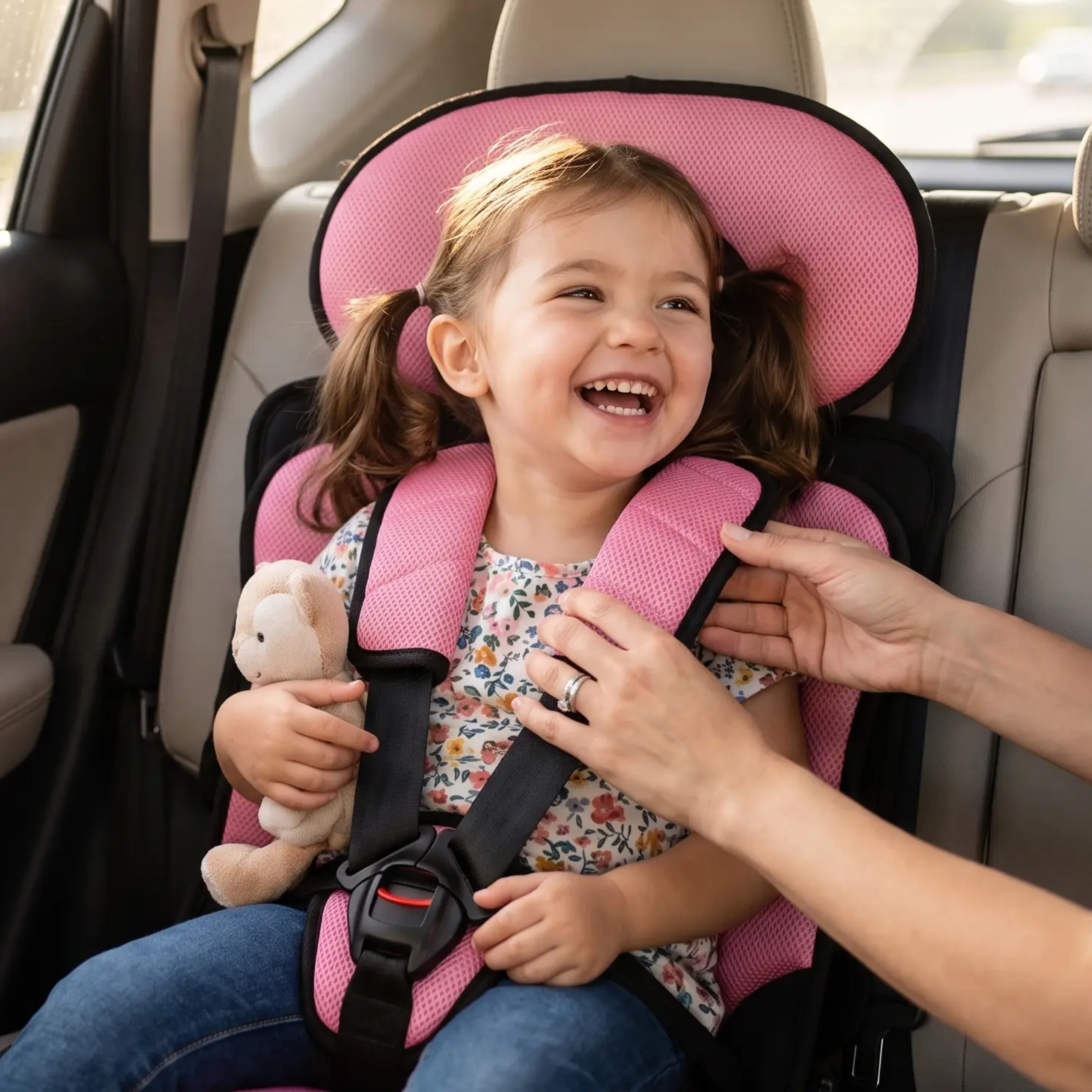 Opvouwbare Kinderzitverhoger voor de Auto – Draagbaar en Veilig Boosterzitje met 5-Punts Harnas voor Kinderen van 0-14 Jaar, Wasbare Hoes | Sansoti