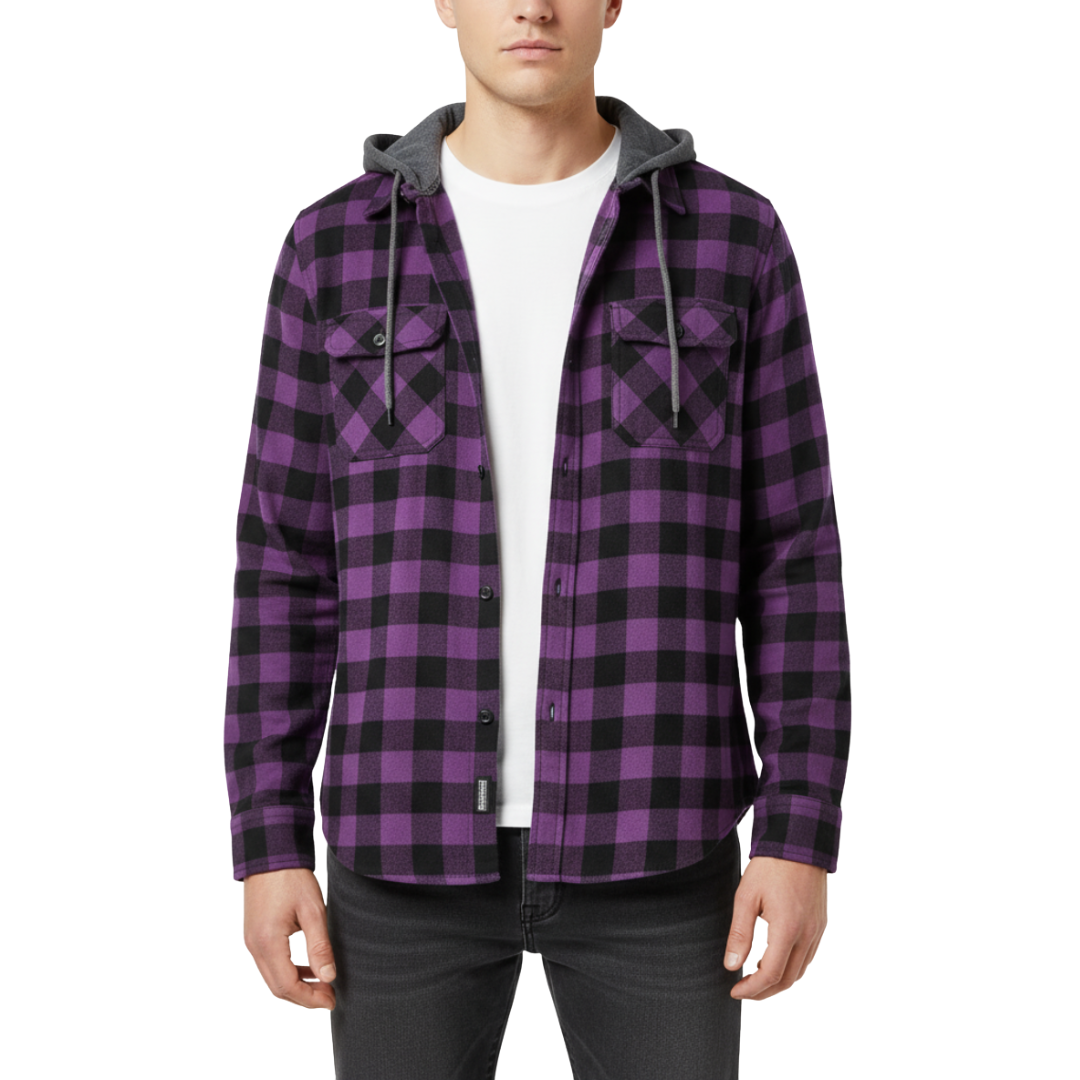 Koszula w kratę z kapturem, długim rękawem, z bawełny i poliestru, męska, streetwear, casual, na wiosnę i jesień, z kieszeniami | Sansoti