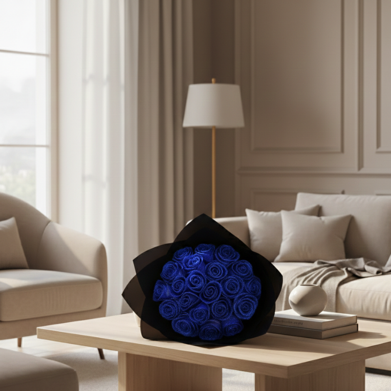Geconserveerde Roos in Acryl Stolp 25cm Eeuwige Bloem Romantische Woondecoratie Cadeau Rood Blauw Design | Sansoti