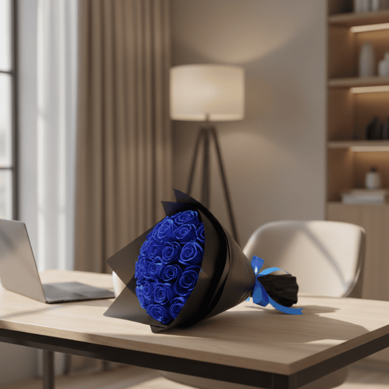 Geconserveerde Roos in Acryl Stolp 25cm Eeuwige Bloem Romantische Woondecoratie Cadeau Rood Blauw Design | Sansoti
