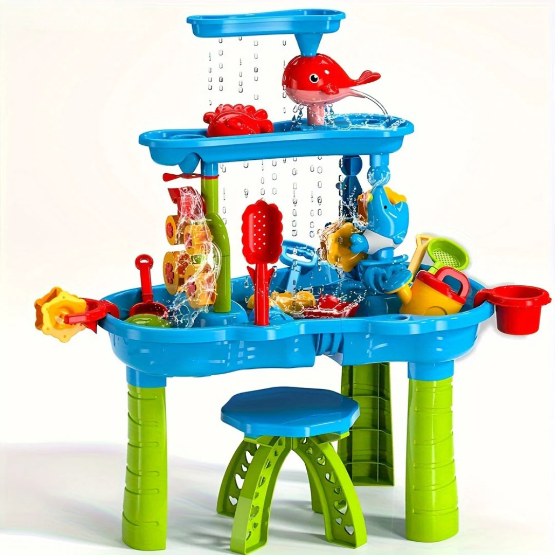 Waterspeeltafel met Accessoires voor Kinderen – Buiten Speelgoed met Watermolen en Watertoren 63x41x82cm – Scandinavisch Geïnspireerd Zandwater Tafeltje voor Tuin | Sansoti