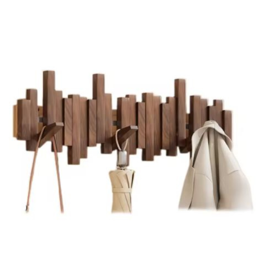 Portemanteau mural en bois à crochets rabattables en placage de hêtre noyer naturel 3-8 crochets pour l’entrée et la chambre | Sansoti