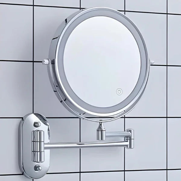Miroir de Maquillage LED Grossissant Rechargeable Chrome 20cm Miroir Mural 3 Niveaux de Lumière | Restfield
