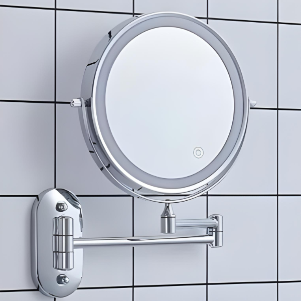 Vergrotende Make-upspiegel met LED Verlichting Oplaadbaar Chroom Zilver voor Badkamer Verzorging en Visagie | Sansoti