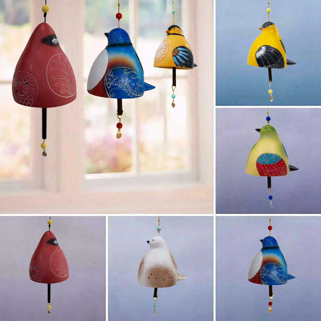 Hand-Painted Bird Clock Wind Chime Made of Resin for Garden and Balcony 6 Nature-Themed Designs with Cord Decoration | Sansoti