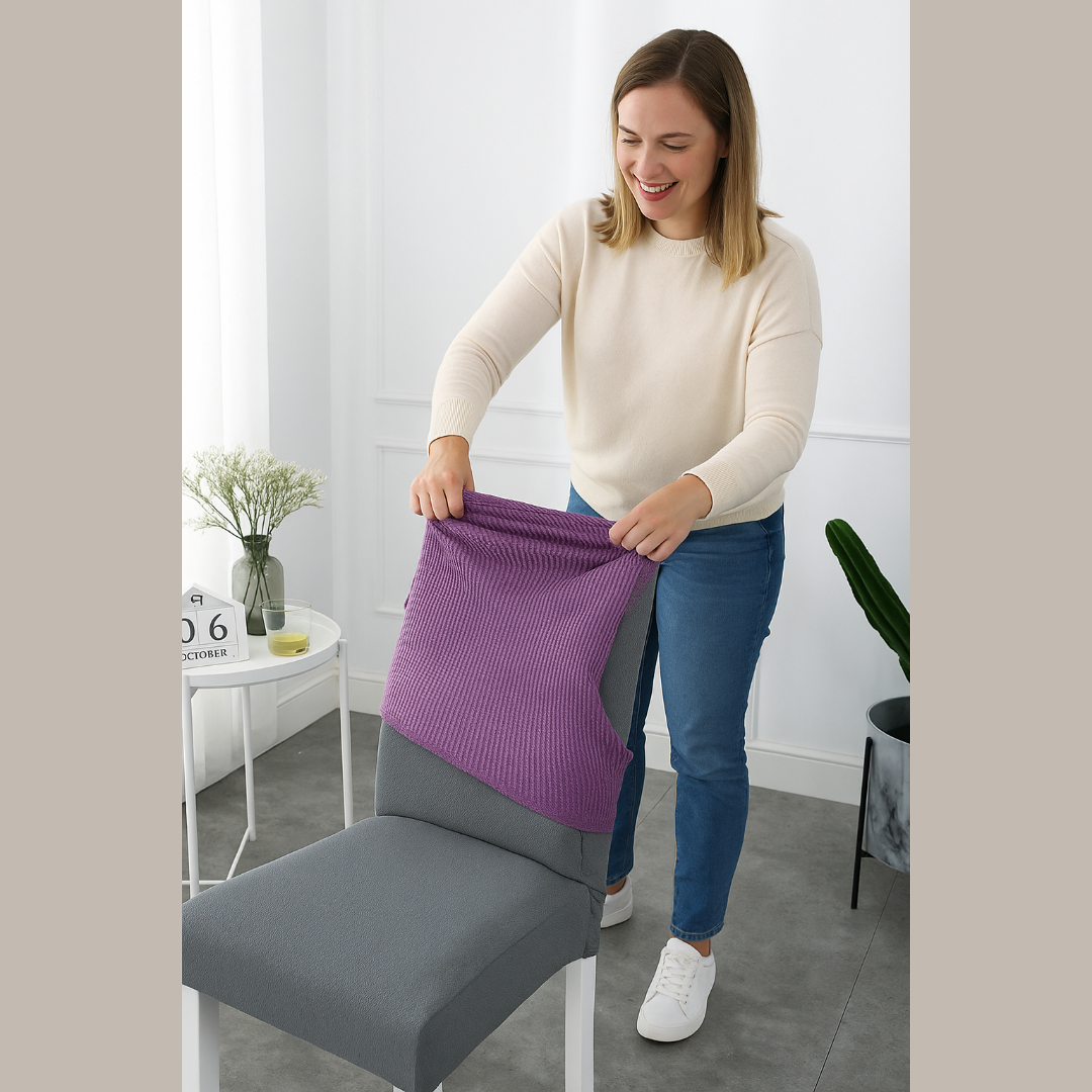 Elastische Stoelhoes Set 4 Stuks Stretch Beschermer Universeel Wasbaar Effen Kleuren Eetkamer Stoelhoezen | Sansoti
