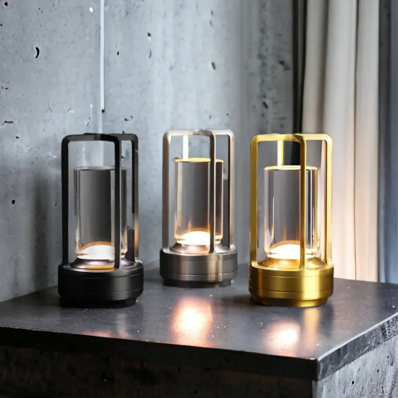Wireless LED Table Lamp Crystal Metal Cage Dimmable Touch Sensor Rechargeable Ambient Lighting Living Room Bedroom | Sansoti