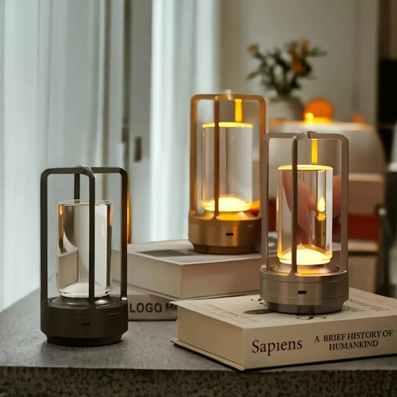 Wireless LED Table Lamp Crystal Metal Cage Dimmable Touch Sensor Rechargeable Ambient Lighting Living Room Bedroom | Sansoti