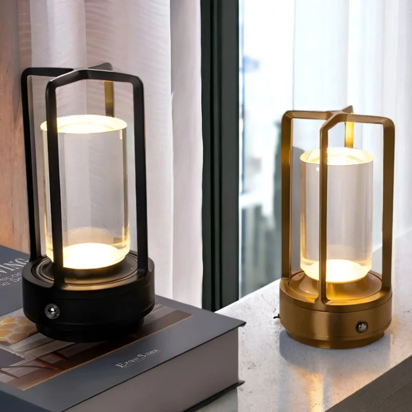 Wireless LED Table Lamp Crystal Metal Cage Dimmable Touch Sensor Rechargeable Ambient Lighting Living Room Bedroom | Sansoti