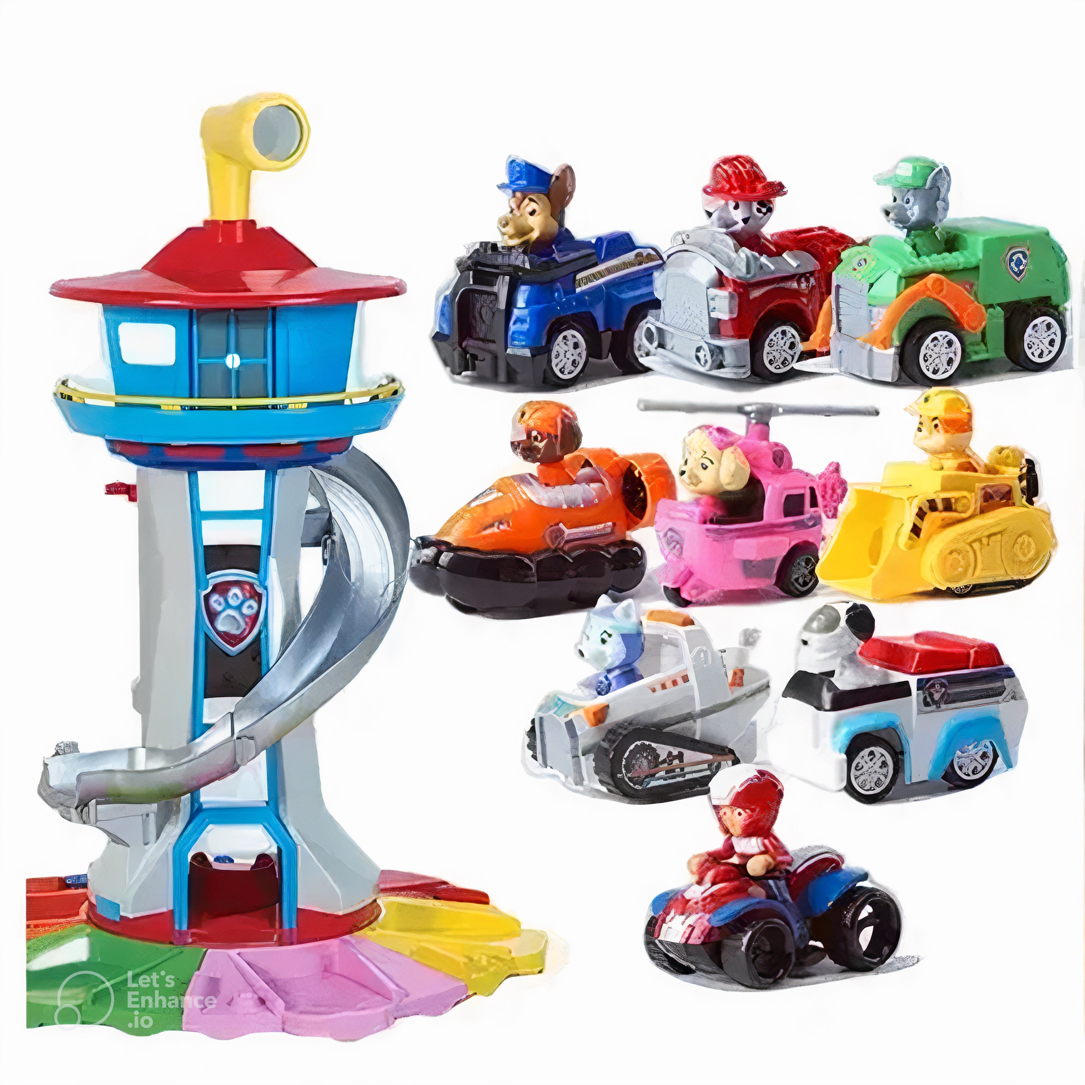 Speelgoed Auto Set Met Glijbaan En Uitkijktoren Kunststof 52x42cm Met Figuren Vanaf 4 Jaar | Sansoti