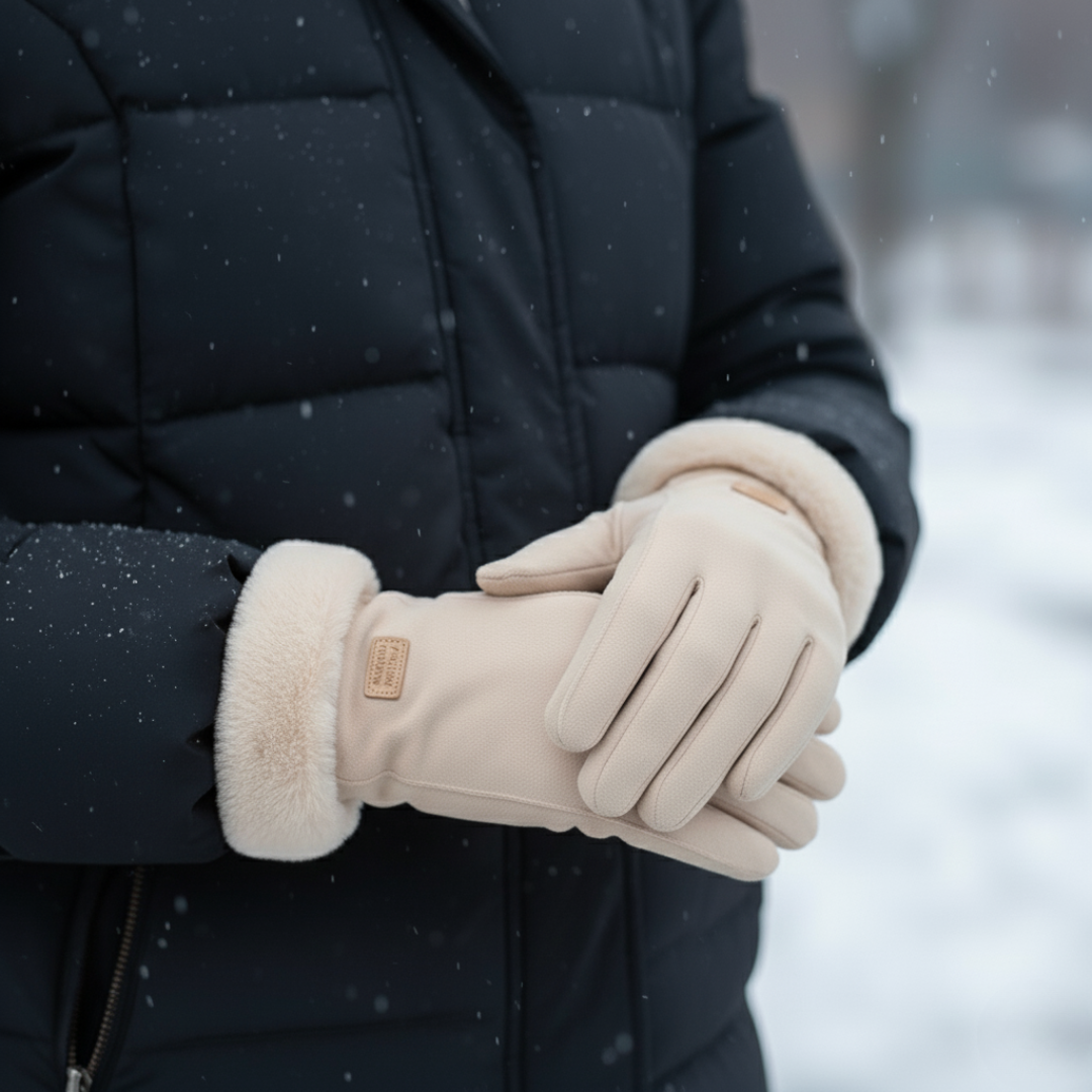 Touchscreen-Handschuhe für Damen mit Plüschfutter, beige, warm für den Winter, Smartphone-Bedienung, winddicht und für Outdoor-Aktivitäten geeignet | Sansoti