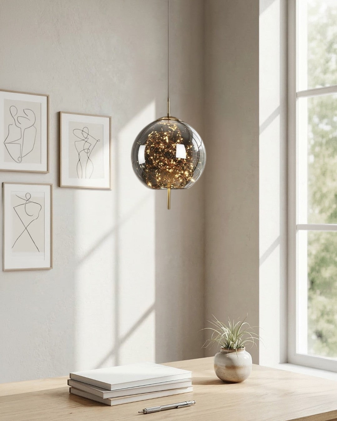 Glazen hanglamp LIV met rookachtige afwerking en warm wit licht – scandinavisch design met handafgewerkt glas – 3 maten beschikbaar | Sansoti