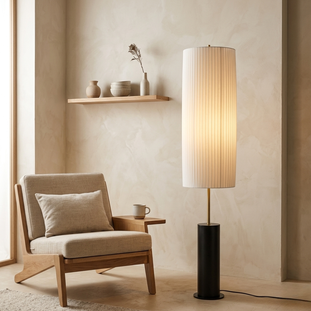 Floor Lamp Fabric Wood Iron 130cm LED E27 Dimmable for Living Room Bedroom Reading Nook and Office | Sansoti