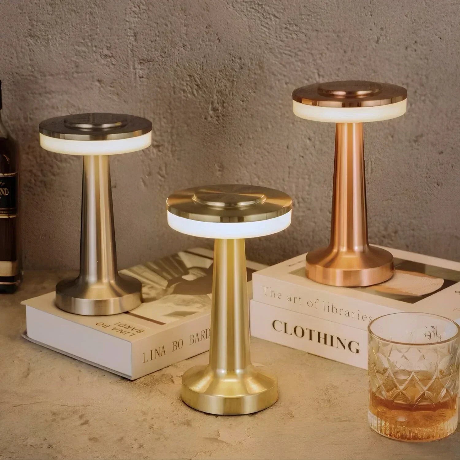 Tafellamp Draadloos Oplaadbaar Dimbaar Metaal LED 3 Lichtkleuren USB-C Goud Zilver Zwart Retro Restaurant Bar Nachtkastje Sfeerlamp Draagbaar | Sansoti