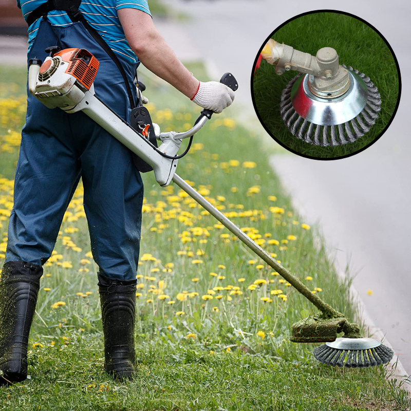 Stahl-Drahtbürstenkopf mit 360°-Rotation für Trimmer, 15 cm, universell einsetzbar zur Unkrautentfernung, Gartengerät für Rasen und Garten | Sansoti