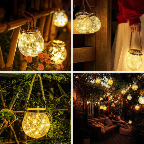 Zonne-energie Glazen Bol Lantaarn met Kraakglas Effect voor Tuin en Terras | Sansoti