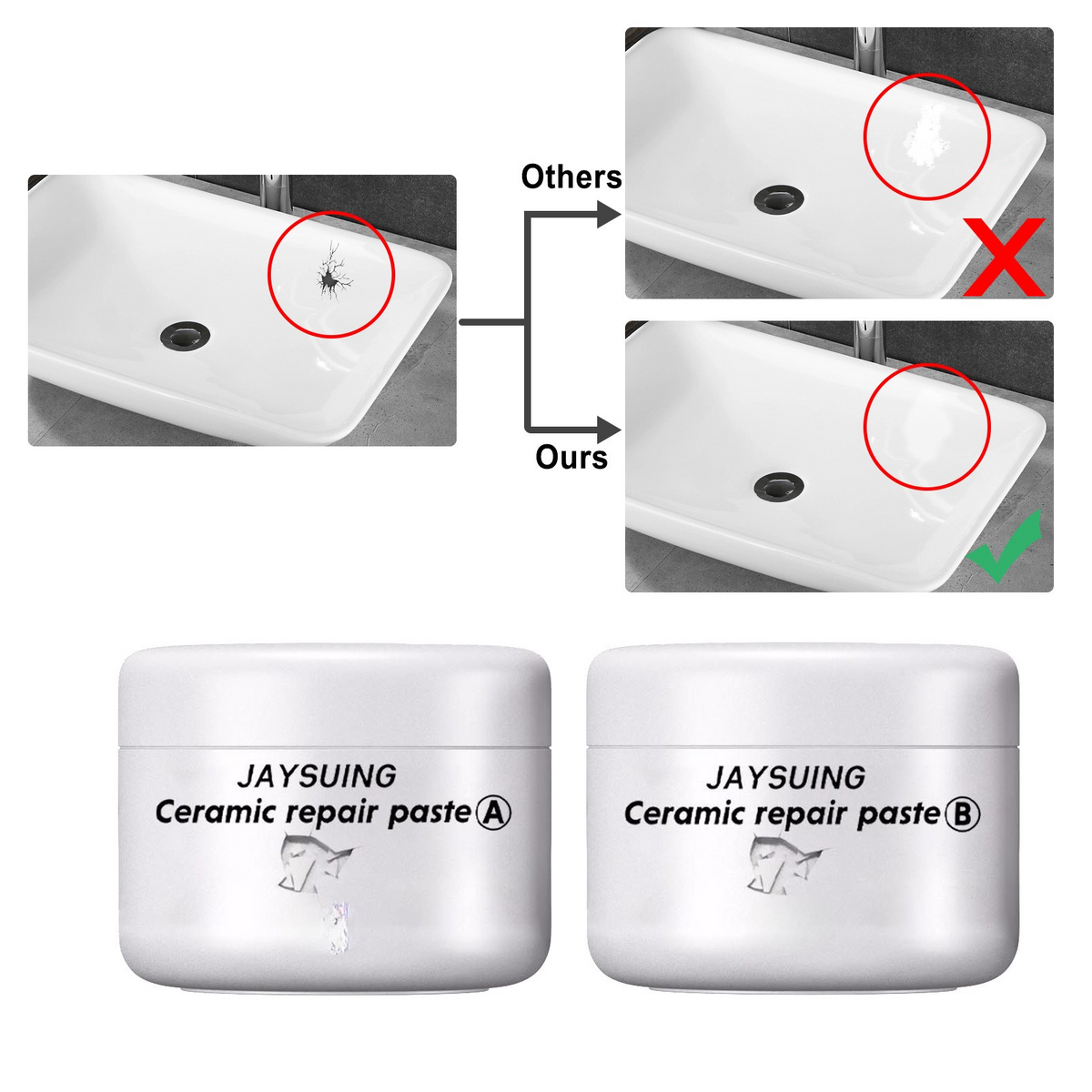 Kit de réparation en céramique pour carrelage et sanitaires, pâte de réparation blanche, étanche et durable, bicomposant | Sansoti