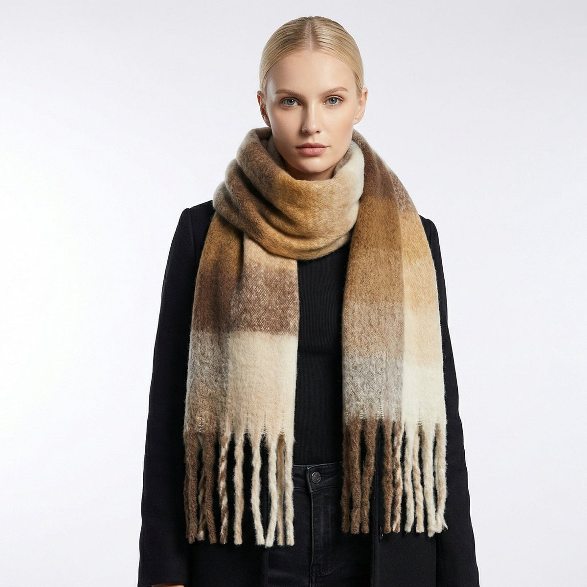 Gradient Winter Scarf Large Size Thickly Woven Warm Wrap with Fringes Soft Scarf for Women 7 Colors | Sansoti