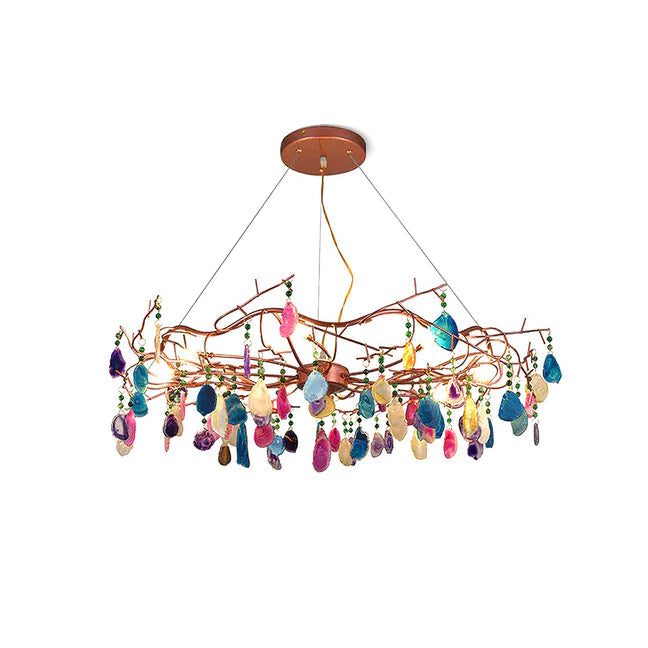 Agaatlamp Kroonluchter met Natuursteen en Roségouden Frame – Klassieke Villa Verlichting | Sansoti