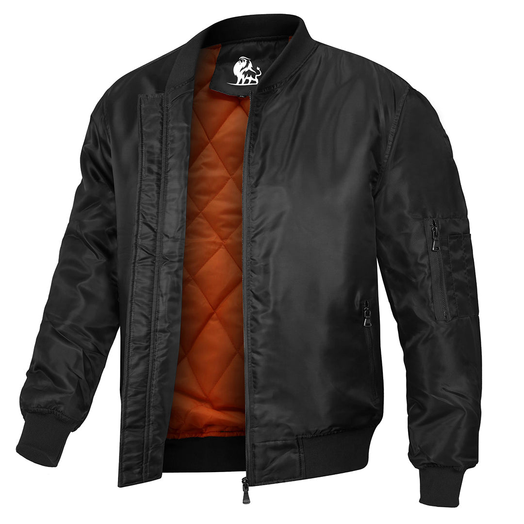 Blouson bomber en polyester déperlant noir, style streetwear, pour l’automne et l’hiver, design robuste, confortable, tenue décontractée | Sansoti