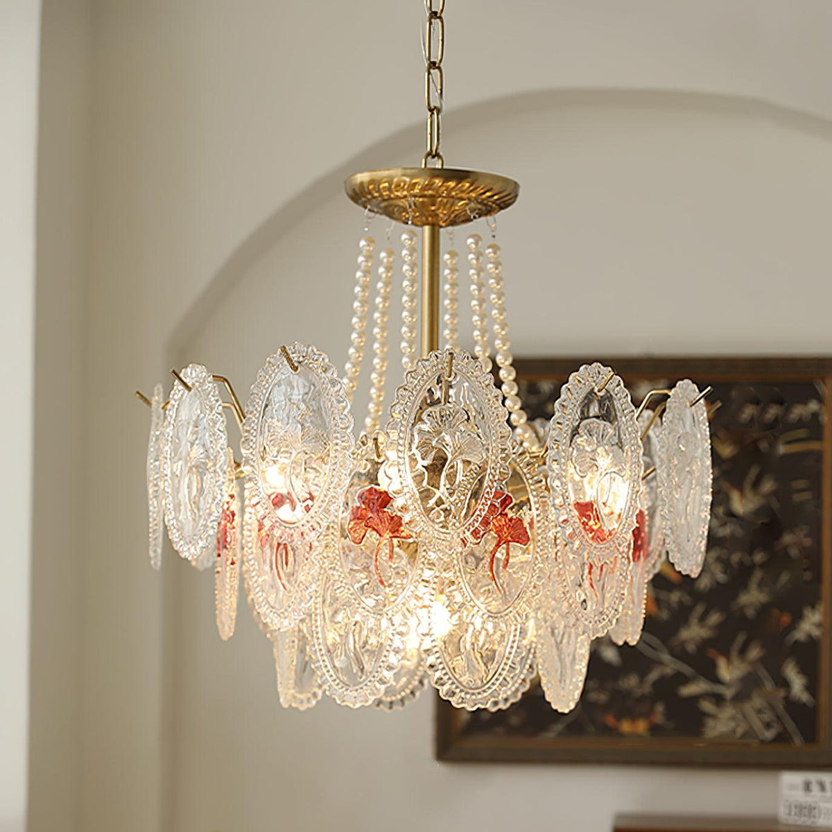 Lustre Perles en verre Métal doré Design à plusieurs niveaux Douille E14 Suspension Salon Salle à manger | Sansoti