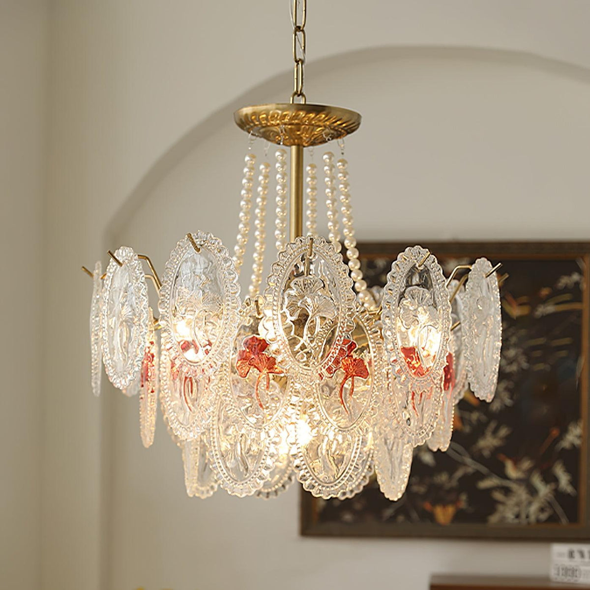 Lustre Perles en verre Métal doré Design à plusieurs niveaux Douille E14 Suspension Salon Salle à manger | Sansoti