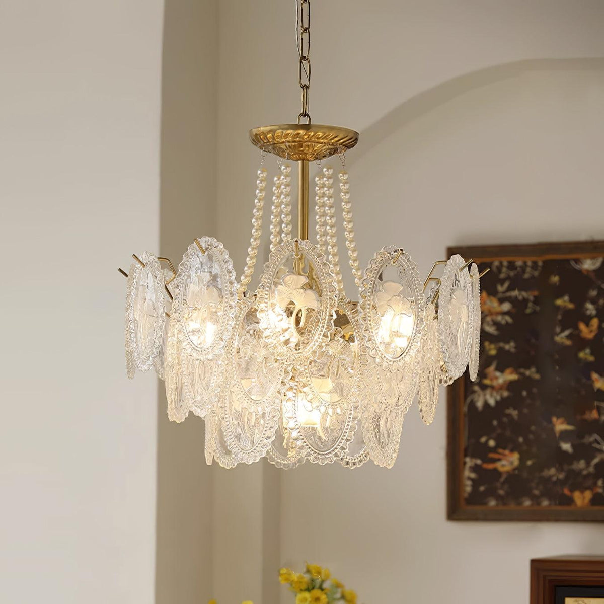 Lustre Perles en verre Métal doré Design à plusieurs niveaux Douille E14 Suspension Salon Salle à manger | Sansoti