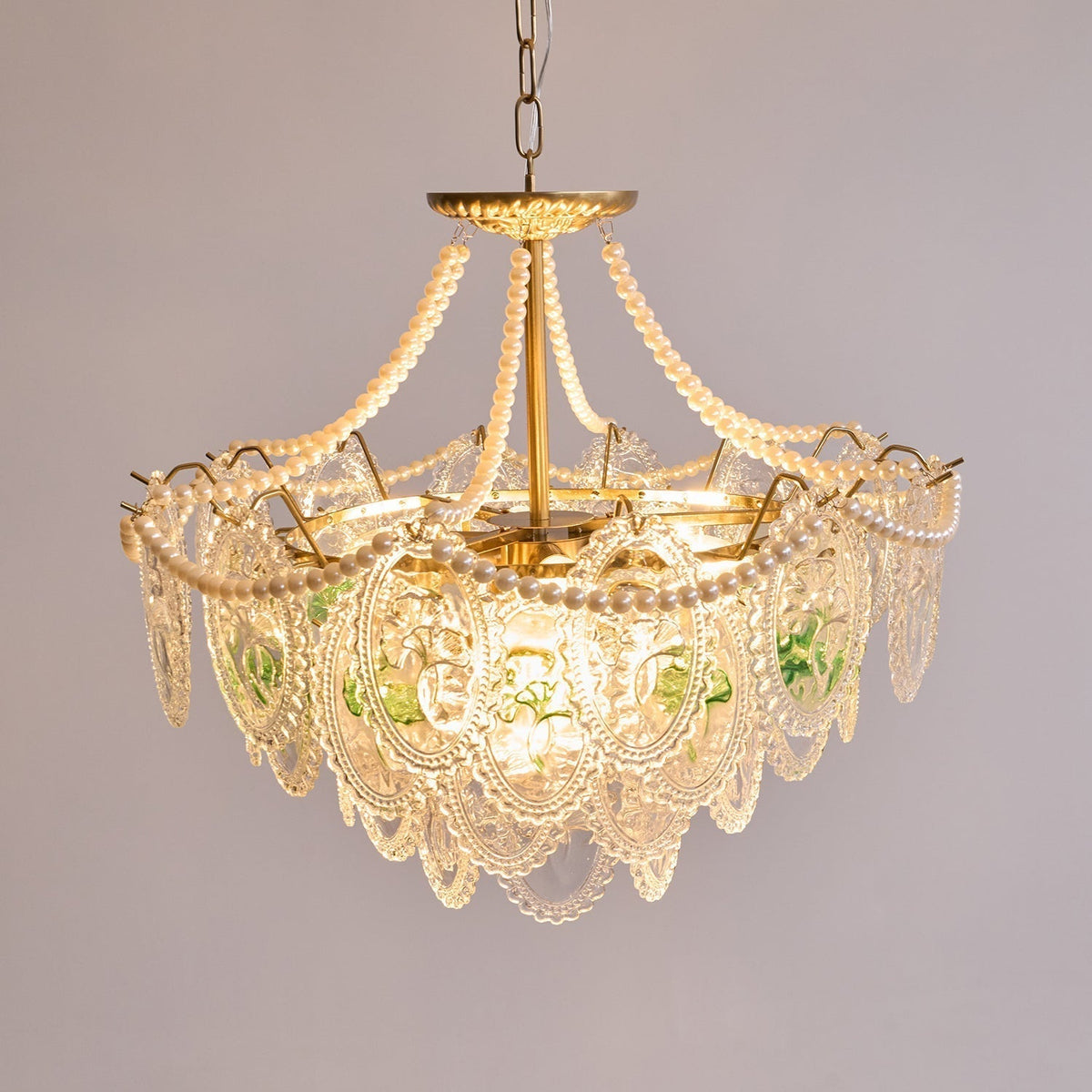 Lustre Perles en verre Métal doré Design à plusieurs niveaux Douille E14 Suspension Salon Salle à manger | Sansoti