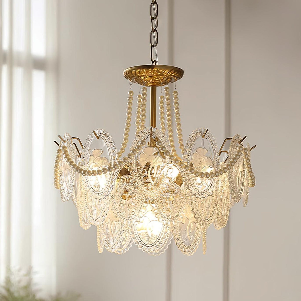 Lustre Perles en verre Métal doré Design à plusieurs niveaux Douille E14 Suspension Salon Salle à manger | Sansoti