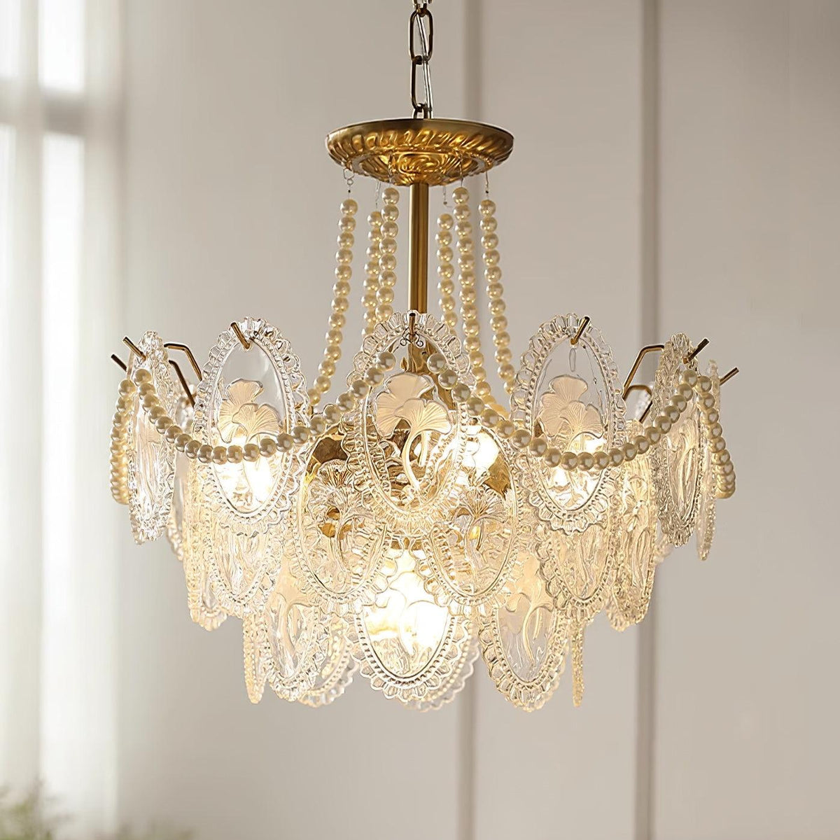Lustre Perles en verre Métal doré Design à plusieurs niveaux Douille E14 Suspension Salon Salle à manger | Sansoti