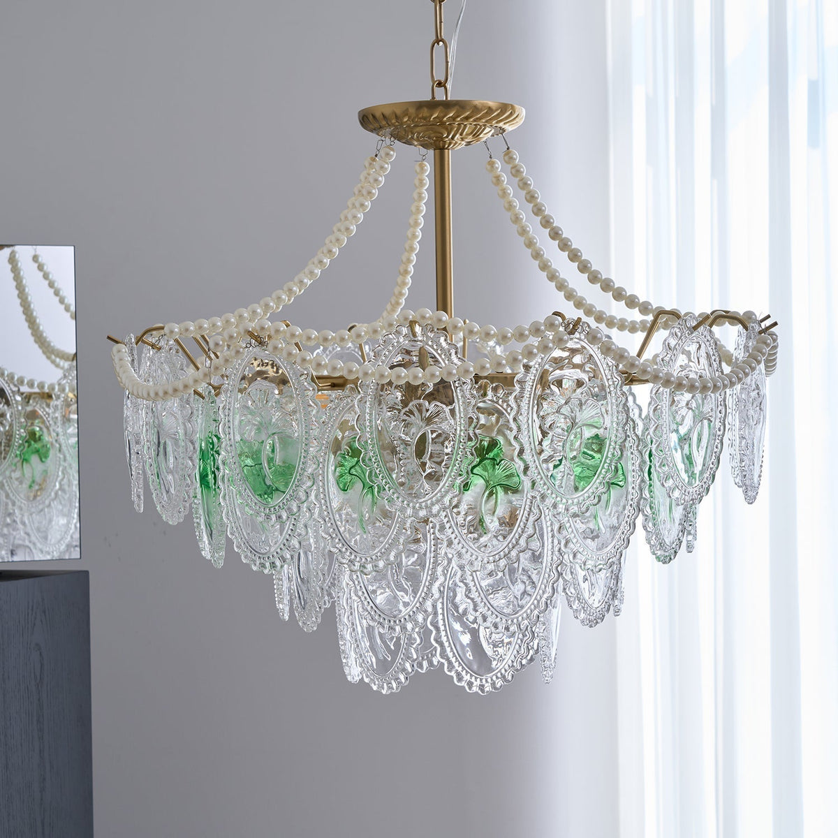 Lustre Perles en verre Métal doré Design à plusieurs niveaux Douille E14 Suspension Salon Salle à manger | Sansoti