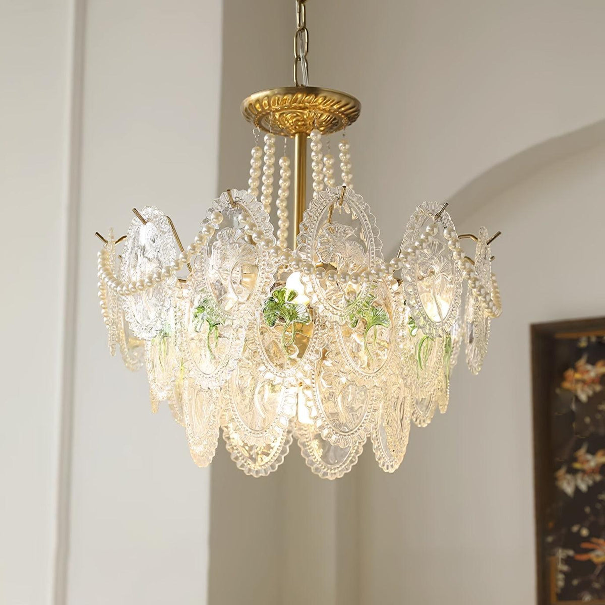 Lustre Perles en verre Métal doré Design à plusieurs niveaux Douille E14 Suspension Salon Salle à manger | Sansoti