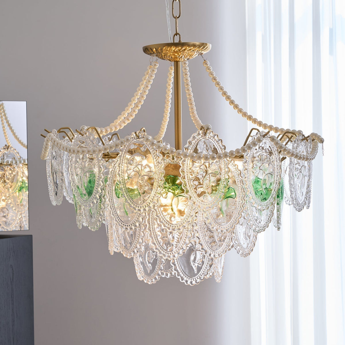 Lustre Perles en verre Métal doré Design à plusieurs niveaux Douille E14 Suspension Salon Salle à manger | Sansoti