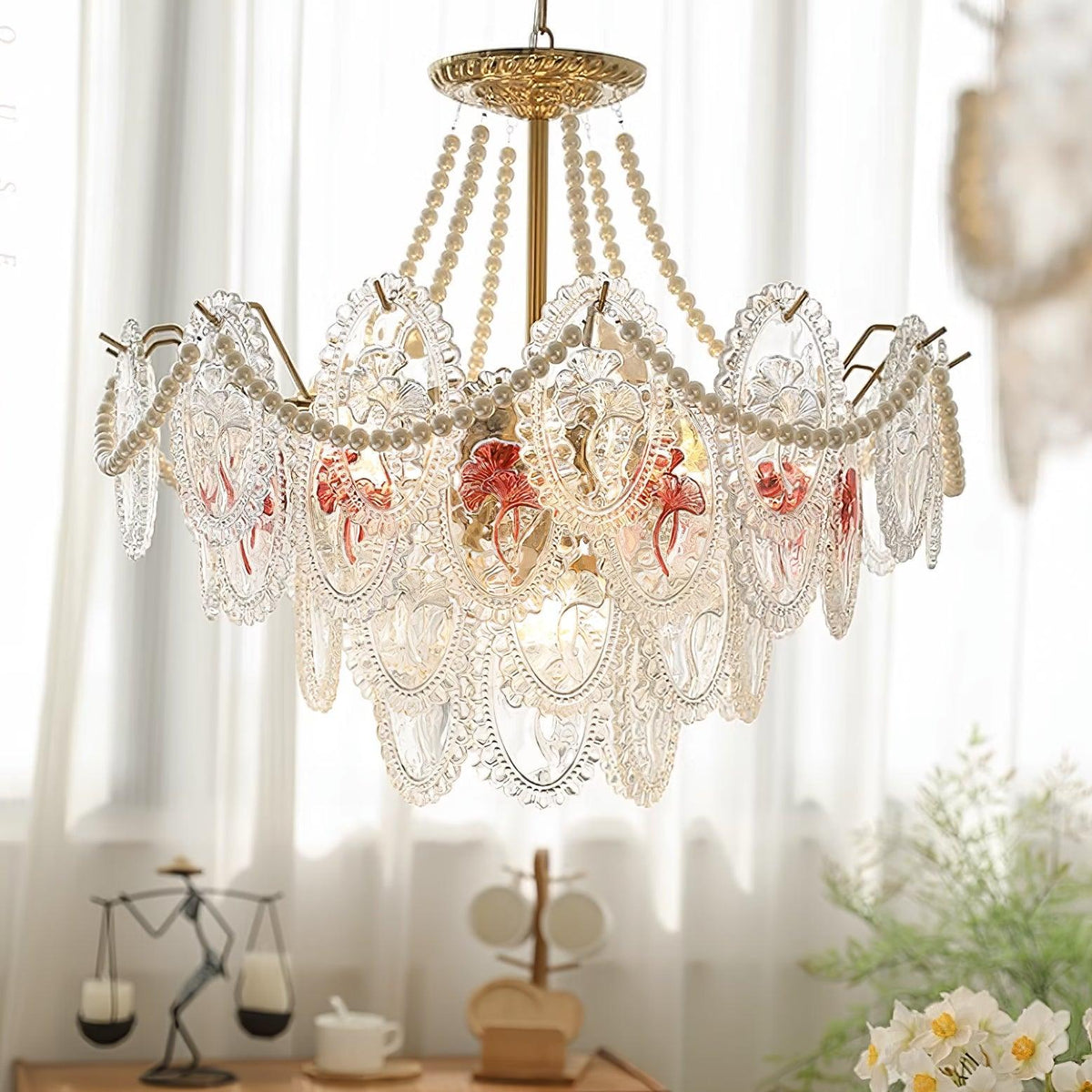 Lustre Perles en verre Métal doré Design à plusieurs niveaux Douille E14 Suspension Salon Salle à manger | Sansoti